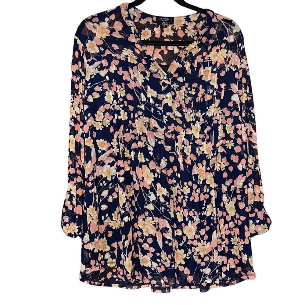 Floral Navy and Pink Women's Blouse - Xl Blouse